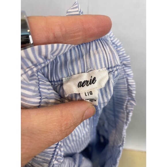 Aerie Good Day Short Size Large Blue Striped Elastic Waist Cotton Pockets - Picture 5 of 6